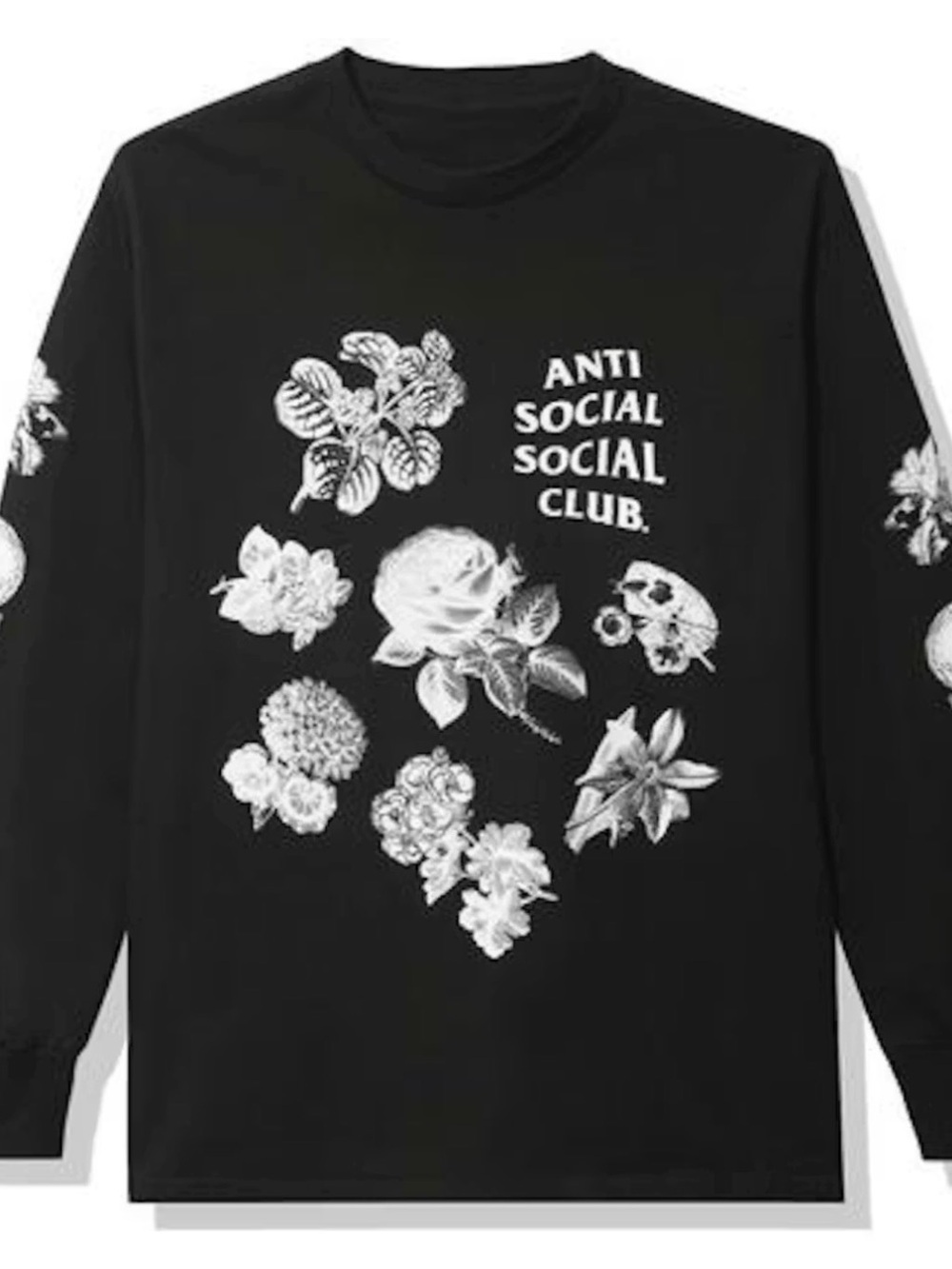 NWT Anti Social Social Club Black Long-Sleeve Floral Graphic Tee